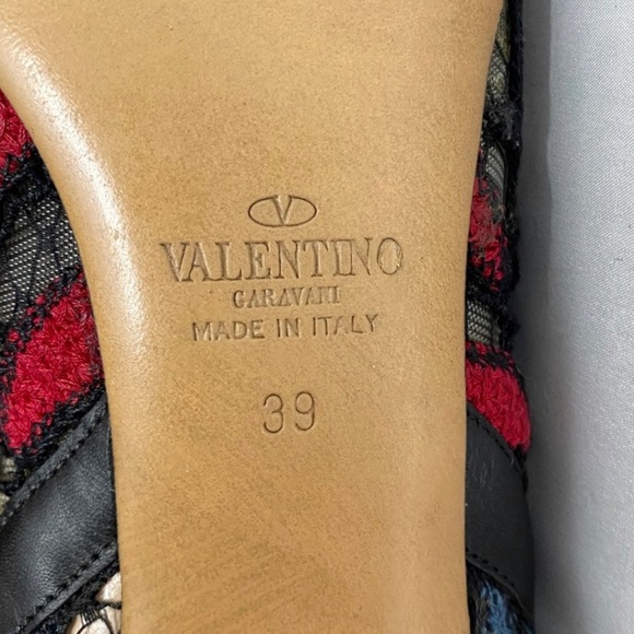 Valentino Embroidered Multicolor Rockstud Peep Toe Ankle Boots - Picture 6 of 7